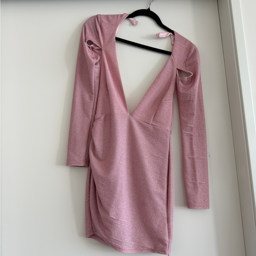 Superdown Shimmering Pink Deep V Mini Dress
